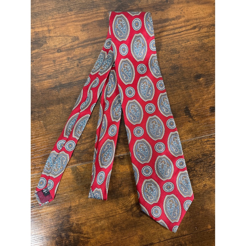 Christian Dior Monsieur Red Paisley Medallion Silk Tie Made in Italy Mens Vtg